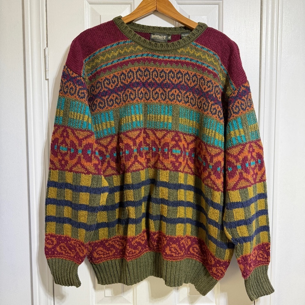 Vintage Timberland weather gear 90’s multicolor cotton knit sweater XL mens